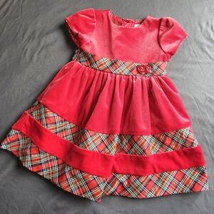 💥Beautiful Vintage Red Velvet And Plaid Girls' Dress Size 3